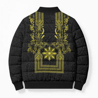 Philippines Barong Style Bomber Puffer Jacket with Polynesian Art and Leaf Motif Black-Gold Color LT03 - Polynesian Pride