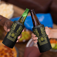 Philippines Barong Style 4 in 1 Can Cooler Tumbler with Polynesian Art and Leaf Motif Black-Gold Color
