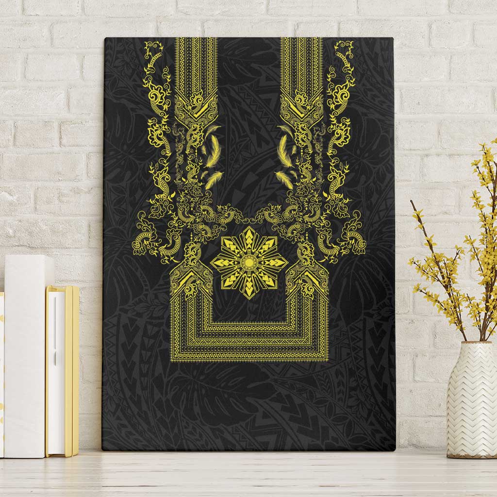 Philippines Barong Style Canvas Wall Art with Polynesian Art and Leaf Motif Black-Gold Color