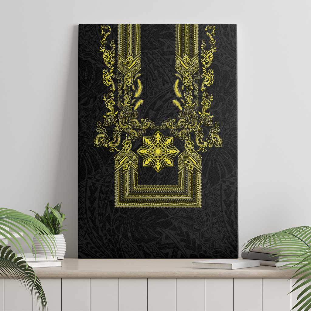 Philippines Barong Style Canvas Wall Art with Polynesian Art and Leaf Motif Black-Gold Color