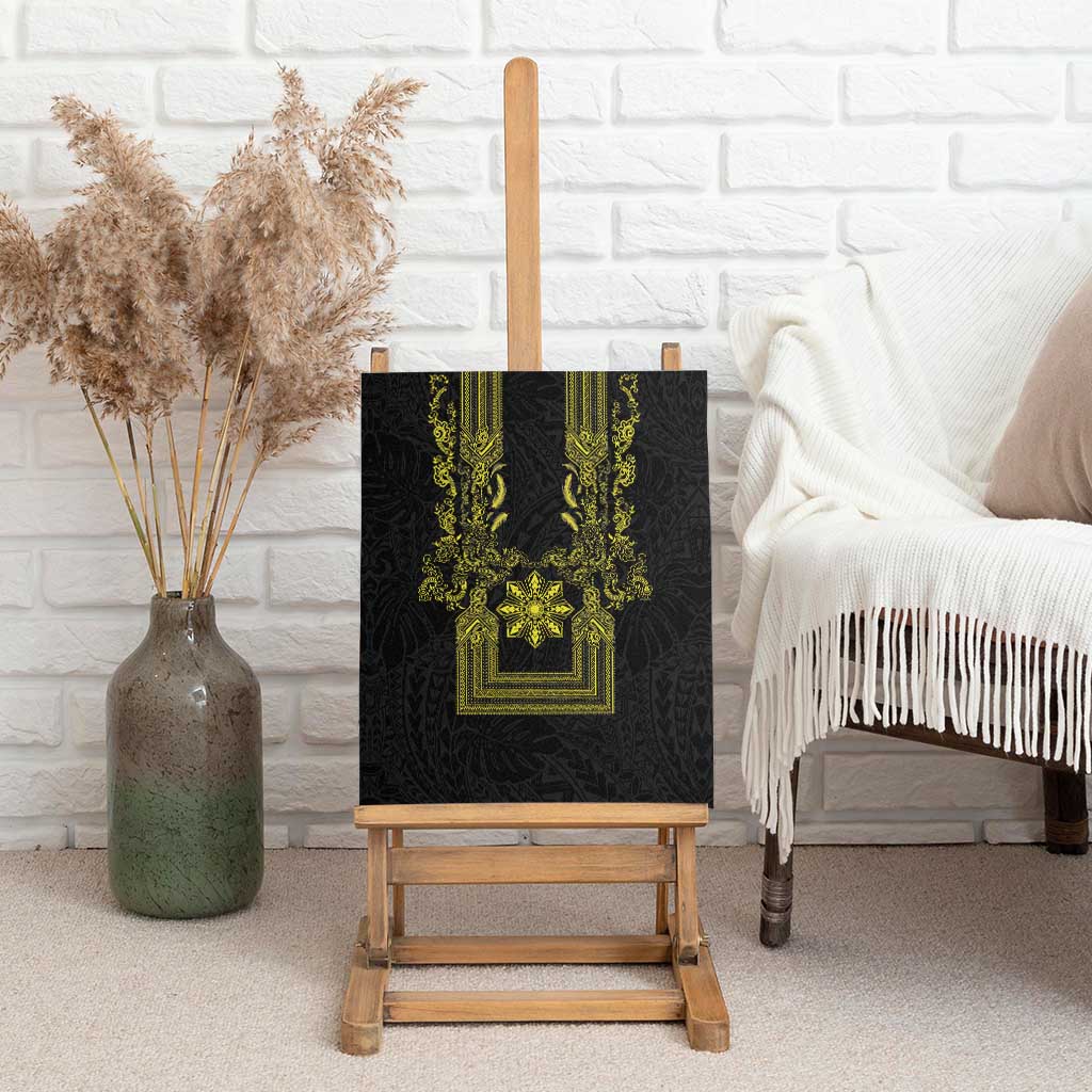 Philippines Barong Style Canvas Wall Art with Polynesian Art and Leaf Motif Black-Gold Color