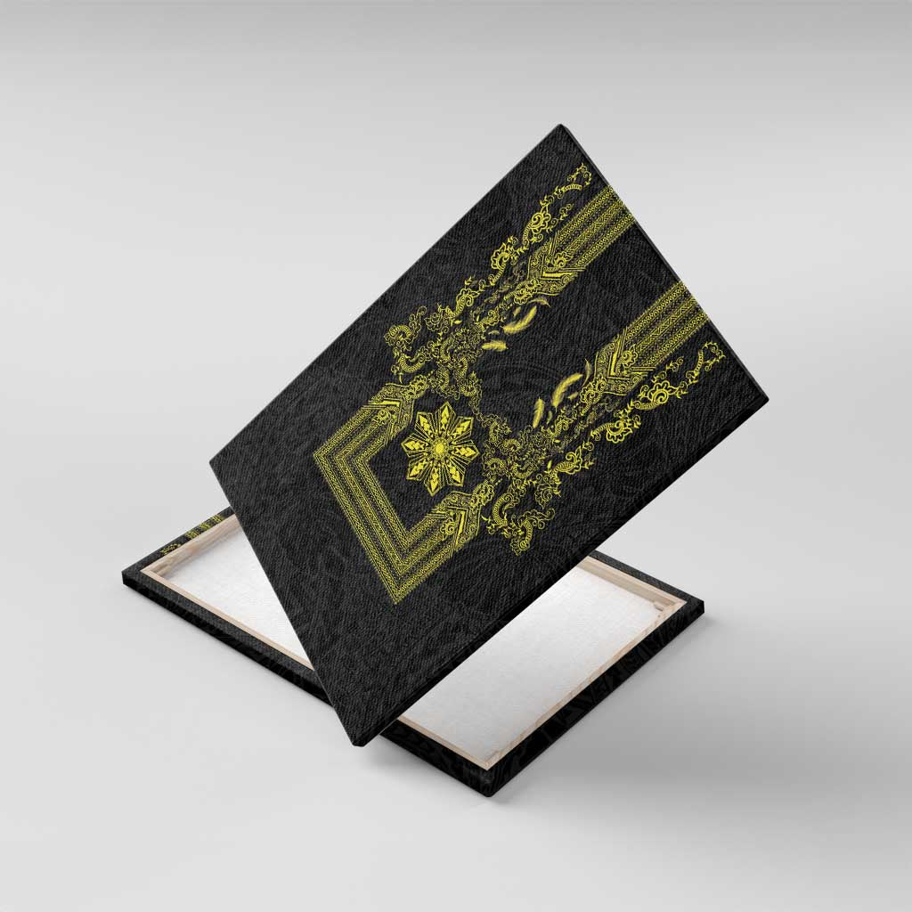 Philippines Barong Style Canvas Wall Art with Polynesian Art and Leaf Motif Black-Gold Color