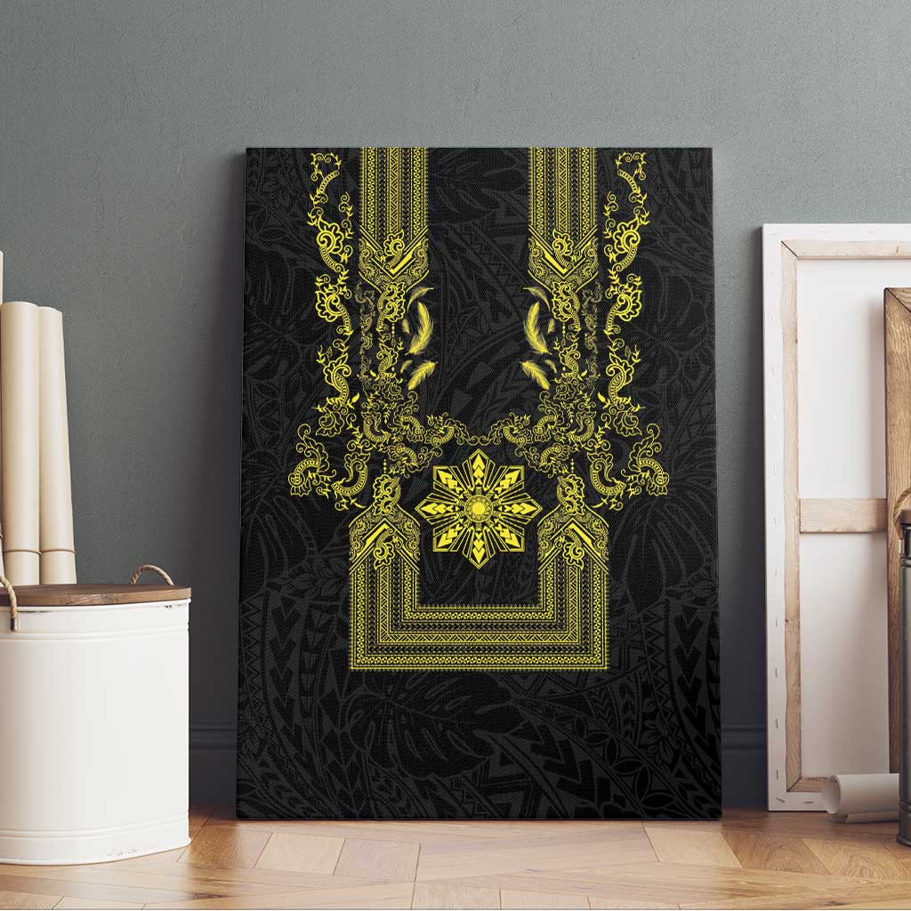Philippines Barong Style Canvas Wall Art with Polynesian Art and Leaf Motif Black-Gold Color