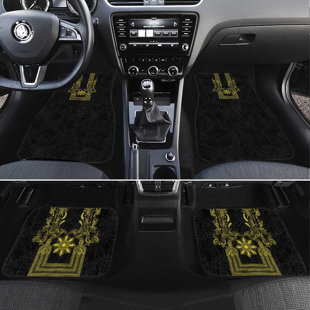 Philippines Barong Style Car Mats with Polynesian Art and Leaf Motif Black-Gold Color LT03 Set 4pcs Black - Polynesian Pride