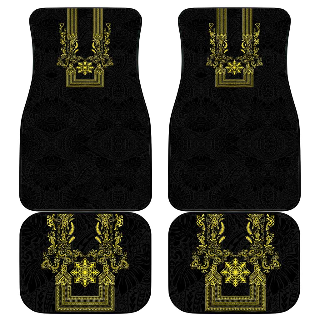 Philippines Barong Style Car Mats with Polynesian Art and Leaf Motif Black-Gold Color LT03 - Polynesian Pride