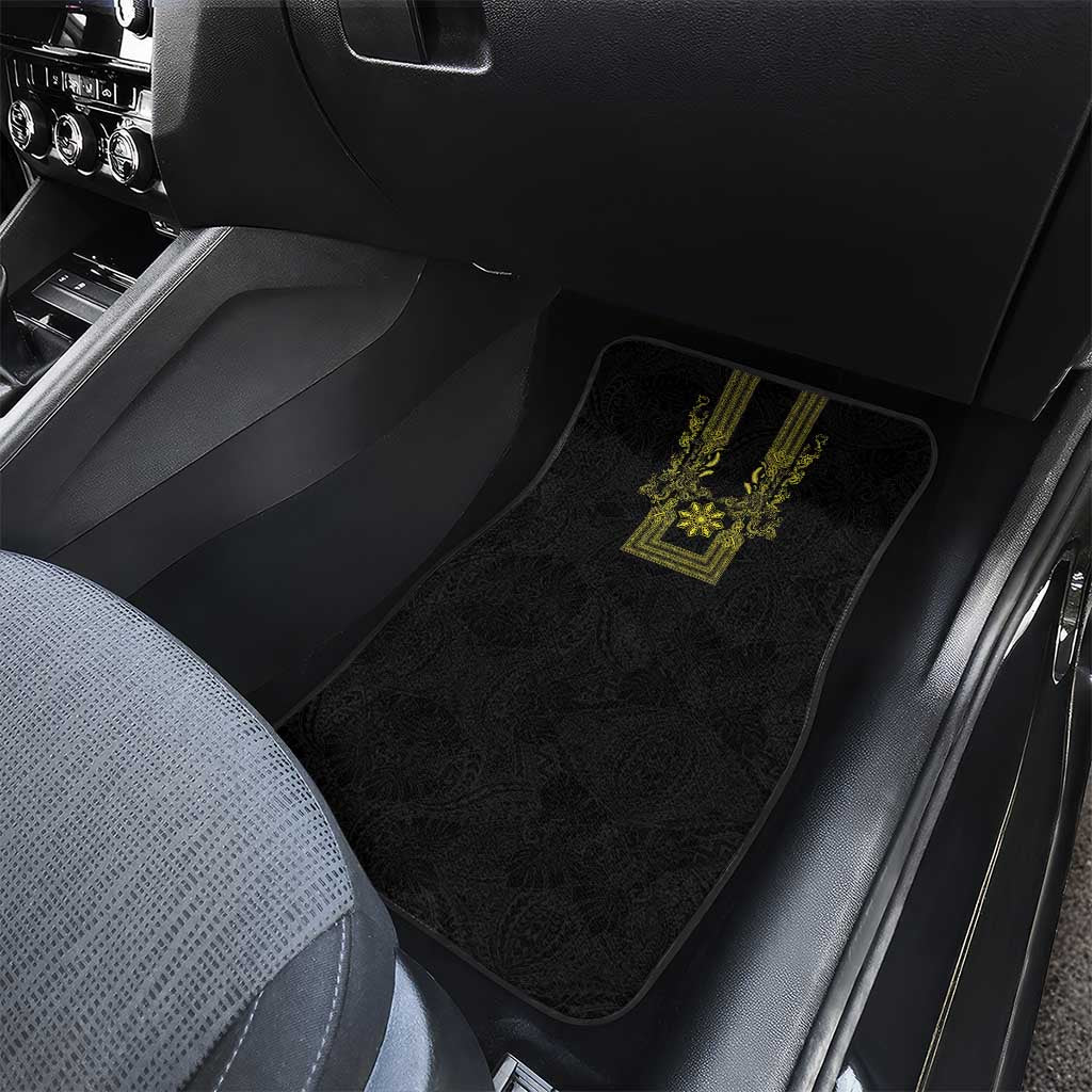 Philippines Barong Style Car Mats with Polynesian Art and Leaf Motif Black-Gold Color LT03 - Polynesian Pride