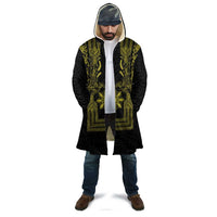 Philippines Barong Style Cloak with Polynesian Art and Leaf Motif Black-Gold Color LT03 - Polynesian Pride