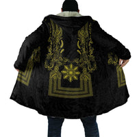 Philippines Barong Style Cloak with Polynesian Art and Leaf Motif Black-Gold Color LT03 - Polynesian Pride