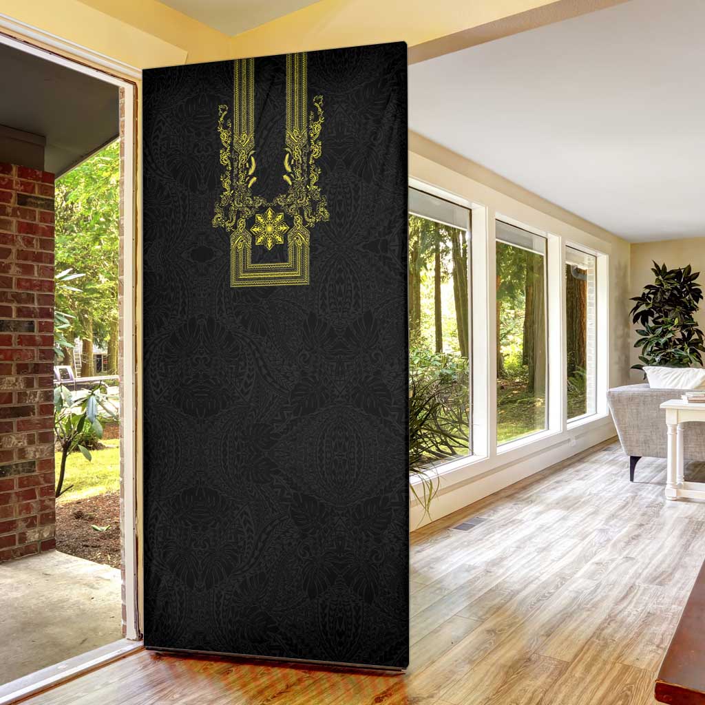 Philippines Barong Style Door Cover with Polynesian Art and Leaf Motif Black-Gold Color LT03 - Polynesian Pride