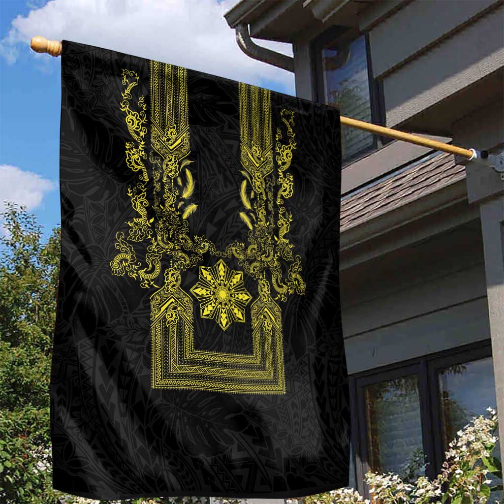 Philippines Barong Style Garden Flag with Polynesian Art and Leaf Motif Black-Gold Color LT03 - Polynesian Pride