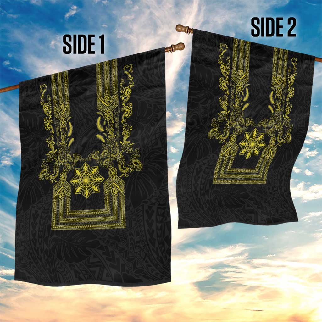 Philippines Barong Style Garden Flag with Polynesian Art and Leaf Motif Black-Gold Color LT03 - Polynesian Pride