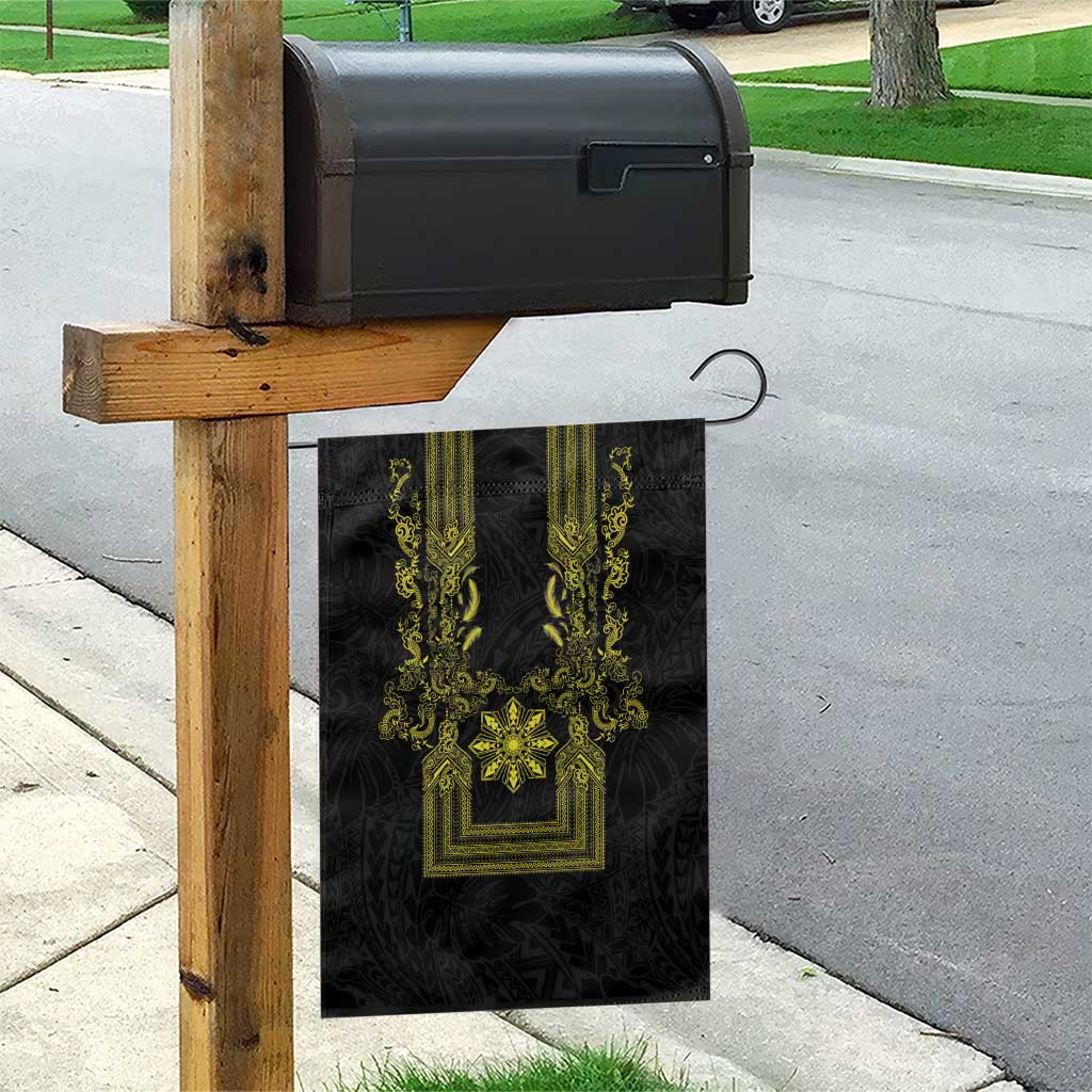 Philippines Barong Style Garden Flag with Polynesian Art and Leaf Motif Black-Gold Color LT03 - Polynesian Pride