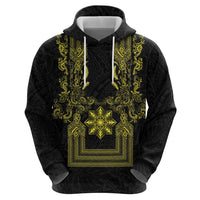 Philippines Barong Style Hoodie with Polynesian Art and Leaf Motif Black-Gold Color LT03 - Polynesian Pride