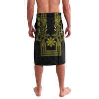 Philippines Barong Style Lavalava with Polynesian Art and Leaf Motif Black-Gold Color LT03 - Polynesian Pride