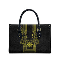 Philippines Barong Style Leather Bag with Polynesian Art and Leaf Motif Black-Gold Color LT03 - Polynesian Pride