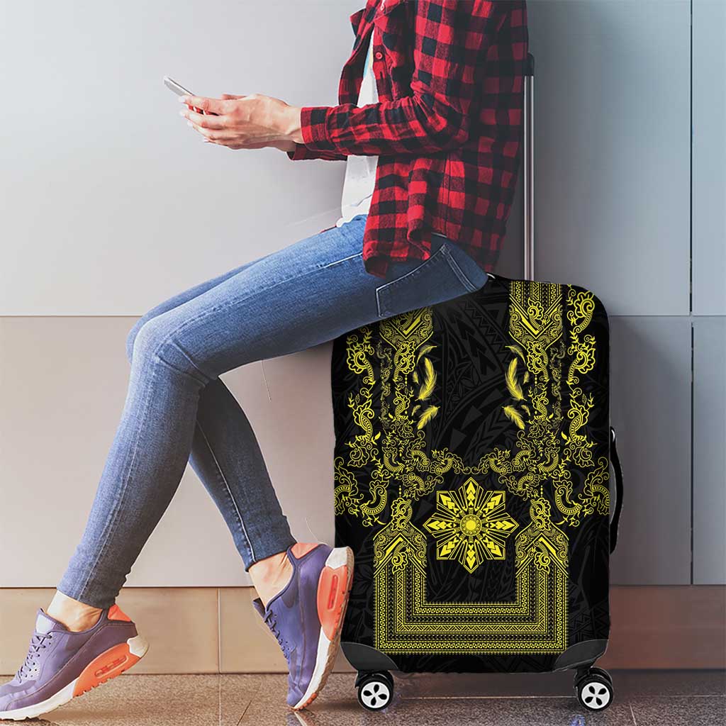 Philippines Barong Style Luggage Cover with Polynesian Art and Leaf Motif Black-Gold Color LT03 - Polynesian Pride