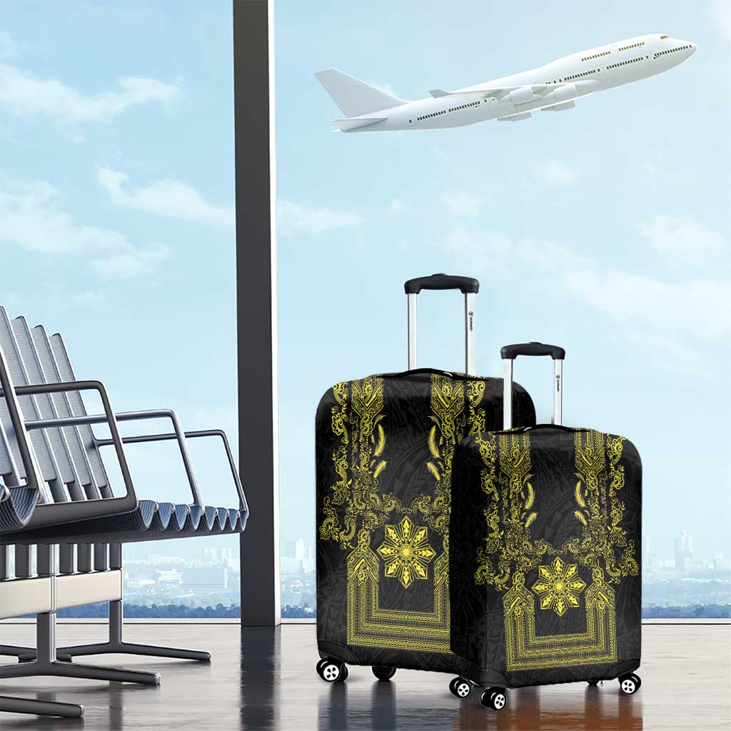 Philippines Barong Style Luggage Cover with Polynesian Art and Leaf Motif Black-Gold Color LT03 - Polynesian Pride