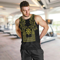 Philippines Barong Style Men Tank Top with Polynesian Art and Leaf Motif Black-Gold Color LT03 Black - Polynesian Pride