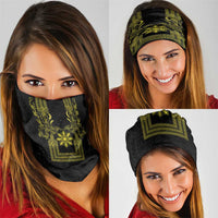 Philippines Barong Style Neck Gaiter with Polynesian Art and Leaf Motif Black-Gold Color LT03 - Polynesian Pride