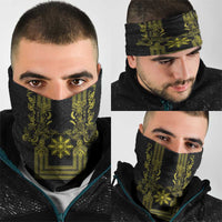 Philippines Barong Style Neck Gaiter with Polynesian Art and Leaf Motif Black-Gold Color LT03 - Polynesian Pride