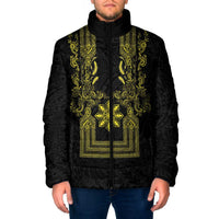 Philippines Barong Style Padded Jacket with Polynesian Art and Leaf Motif Black-Gold Color LT03 Men Black - Polynesian Pride