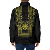 Philippines Barong Style Padded Jacket with Polynesian Art and Leaf Motif Black-Gold Color LT03 - Polynesian Pride