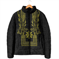 Philippines Barong Style Padded Jacket with Polynesian Art and Leaf Motif Black-Gold Color LT03 - Polynesian Pride
