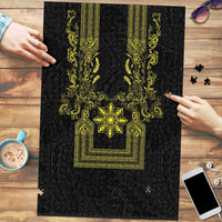 Philippines Barong Style Puzzle with Polynesian Art and Leaf Motif Black-Gold Color LT03 Black - Polynesian Pride