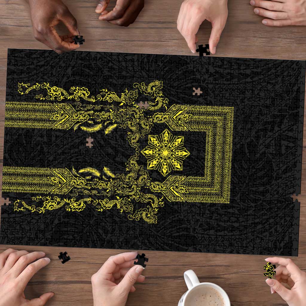 Philippines Barong Style Puzzle with Polynesian Art and Leaf Motif Black-Gold Color LT03 - Polynesian Pride