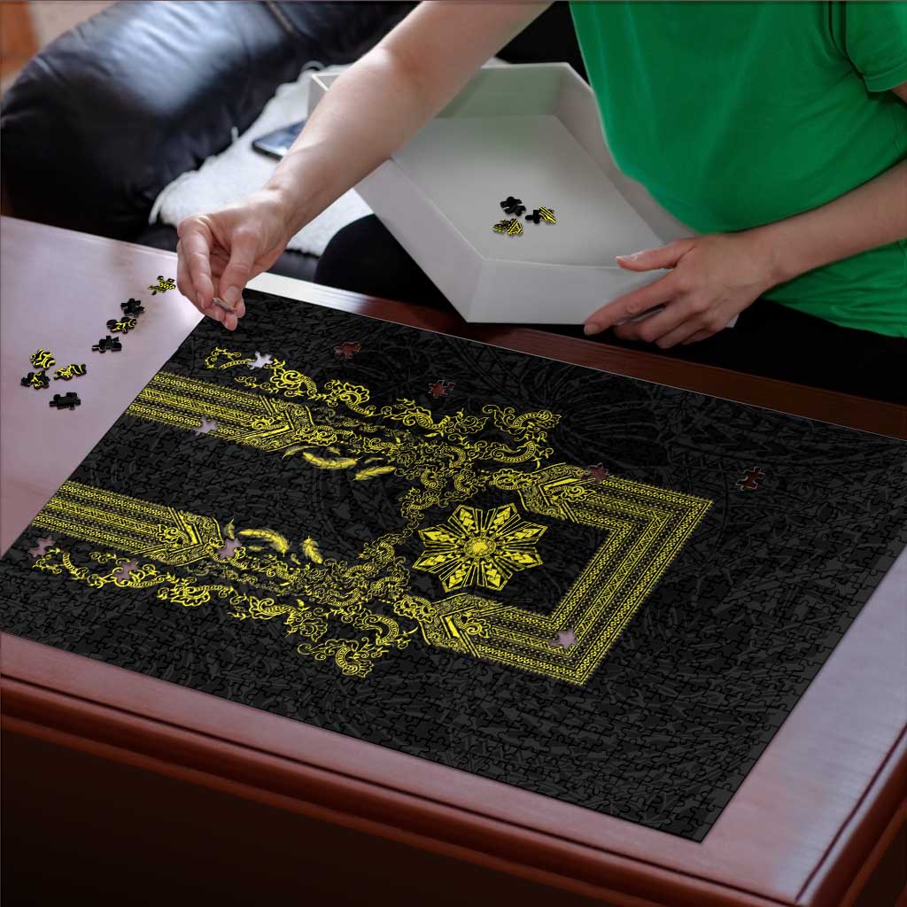 Philippines Barong Style Puzzle with Polynesian Art and Leaf Motif Black-Gold Color LT03 - Polynesian Pride