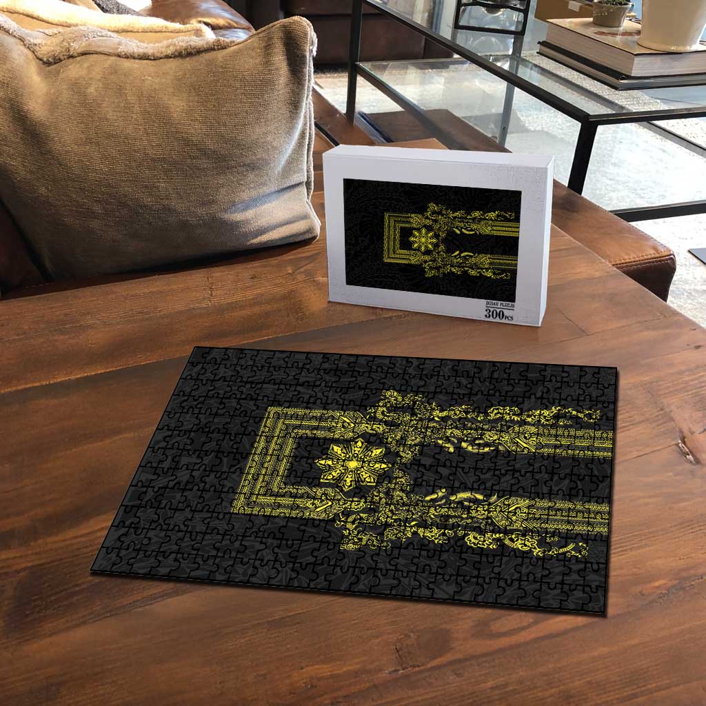 Philippines Barong Style Puzzle with Polynesian Art and Leaf Motif Black-Gold Color LT03 - Polynesian Pride