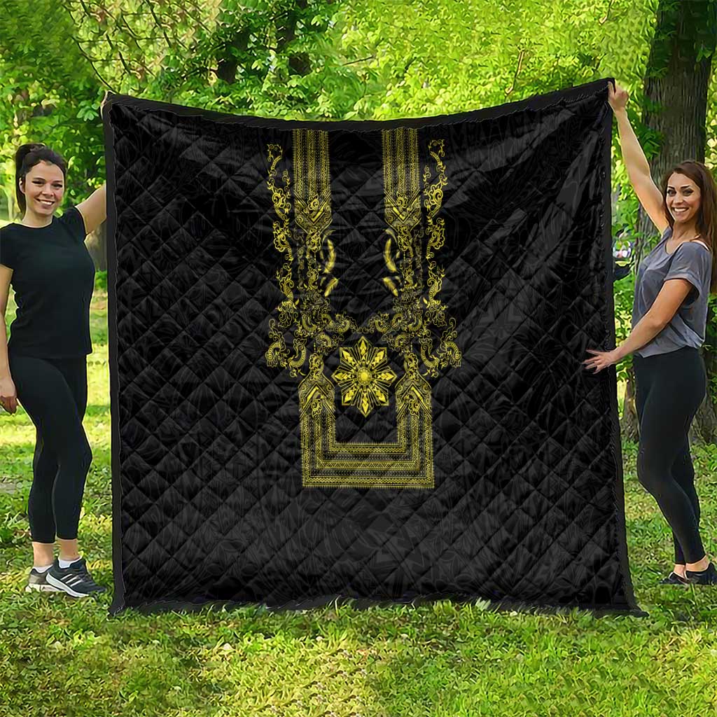 Philippines Barong Style Quilt with Polynesian Art and Leaf Motif Black-Gold Color LT03 - Polynesian Pride