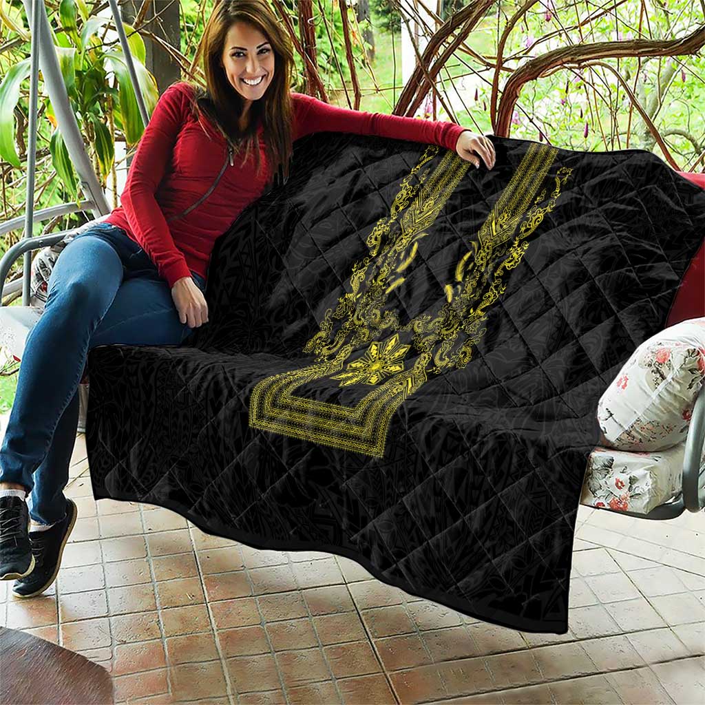 Philippines Barong Style Quilt with Polynesian Art and Leaf Motif Black-Gold Color LT03 - Polynesian Pride