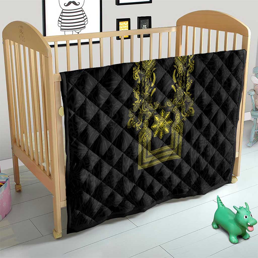 Philippines Barong Style Quilt with Polynesian Art and Leaf Motif Black-Gold Color LT03 - Polynesian Pride