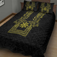 Philippines Barong Style Quilt Bed Set with Polynesian Art and Leaf Motif Black-Gold Color LT03 - Polynesian Pride