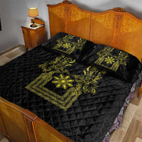 Philippines Barong Style Quilt Bed Set with Polynesian Art and Leaf Motif Black-Gold Color LT03 - Polynesian Pride