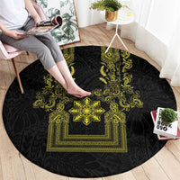 Philippines Barong Style Round Carpet with Polynesian Art and Leaf Motif Black-Gold Color LT03 - Polynesian Pride