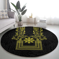 Philippines Barong Style Round Carpet with Polynesian Art and Leaf Motif Black-Gold Color LT03 - Polynesian Pride
