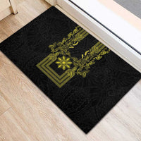 Philippines Barong Style Rubber Doormat with Polynesian Art and Leaf Motif Black-Gold Color