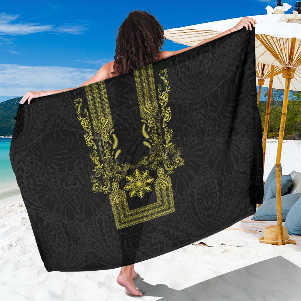 Philippines Barong Style Sarong with Polynesian Art and Leaf Motif Black-Gold Color LT03 One Size 44 x 66 inches Black - Polynesian Pride