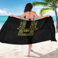 Philippines Barong Style Sarong with Polynesian Art and Leaf Motif Black-Gold Color LT03 - Polynesian Pride