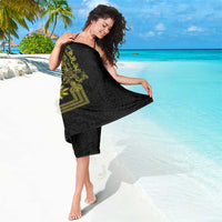Philippines Barong Style Sarong with Polynesian Art and Leaf Motif Black-Gold Color LT03 - Polynesian Pride