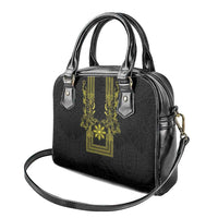 Philippines Barong Style Shoulder Handbag with Polynesian Art and Leaf Motif Black-Gold Color