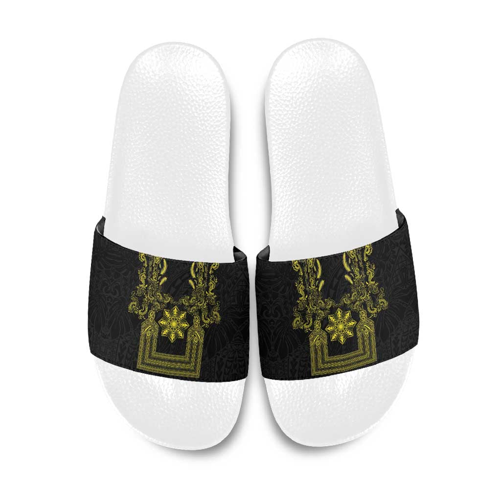 Philippines Barong Style Slide Sandals with Polynesian Art and Leaf Motif Black-Gold Color LT03 Black - Polynesian Pride