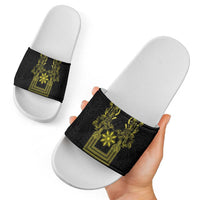 Philippines Barong Style Slide Sandals with Polynesian Art and Leaf Motif Black-Gold Color LT03 - Polynesian Pride