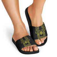 Philippines Barong Style Slide Sandals with Polynesian Art and Leaf Motif Black-Gold Color LT03 - Polynesian Pride