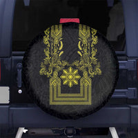 Philippines Barong Style Spare Tire Cover with Polynesian Art and Leaf Motif Black-Gold Color LT03 No hole Black - Polynesian Pride