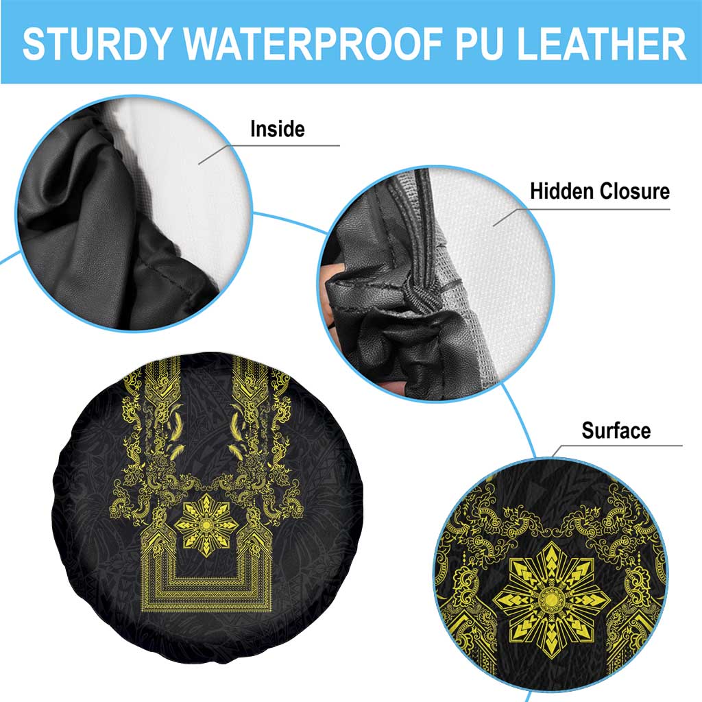 Philippines Barong Style Spare Tire Cover with Polynesian Art and Leaf Motif Black-Gold Color LT03 - Polynesian Pride