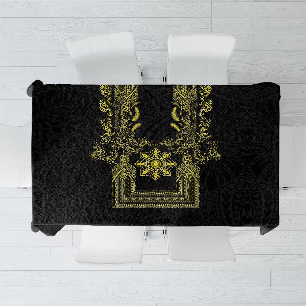Philippines Barong Style Tablecloth with Polynesian Art and Leaf Motif Black-Gold Color LT03 Black - Polynesian Pride