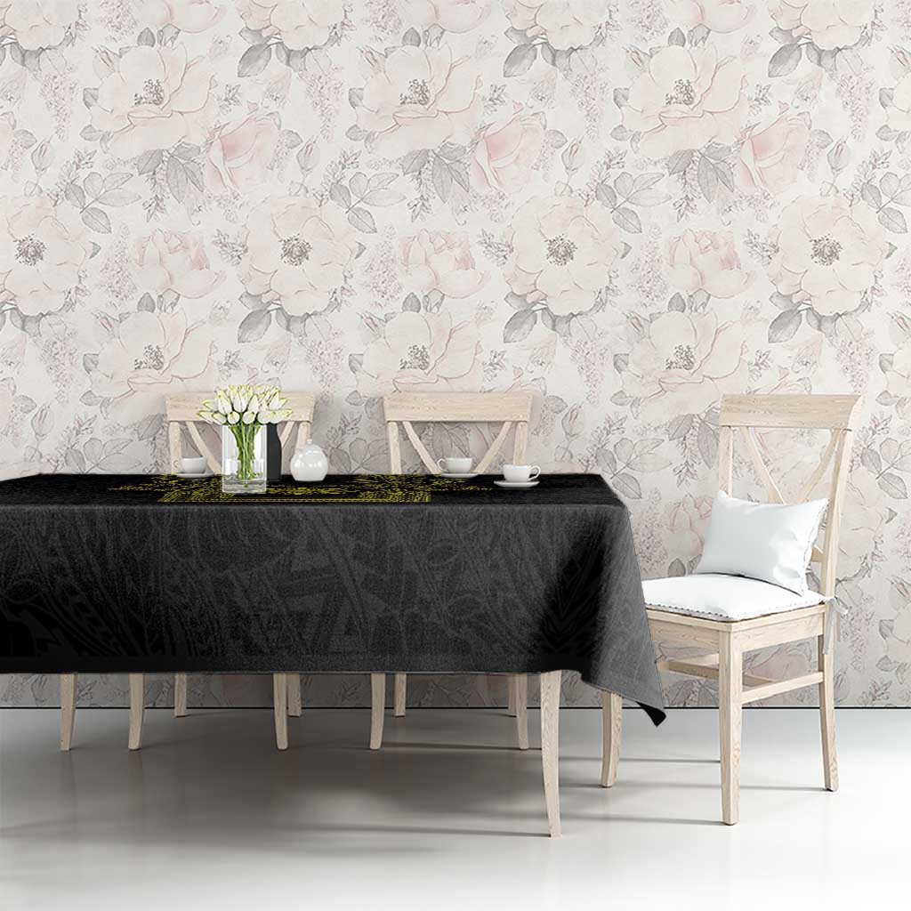 Philippines Barong Style Tablecloth with Polynesian Art and Leaf Motif Black-Gold Color LT03 - Polynesian Pride